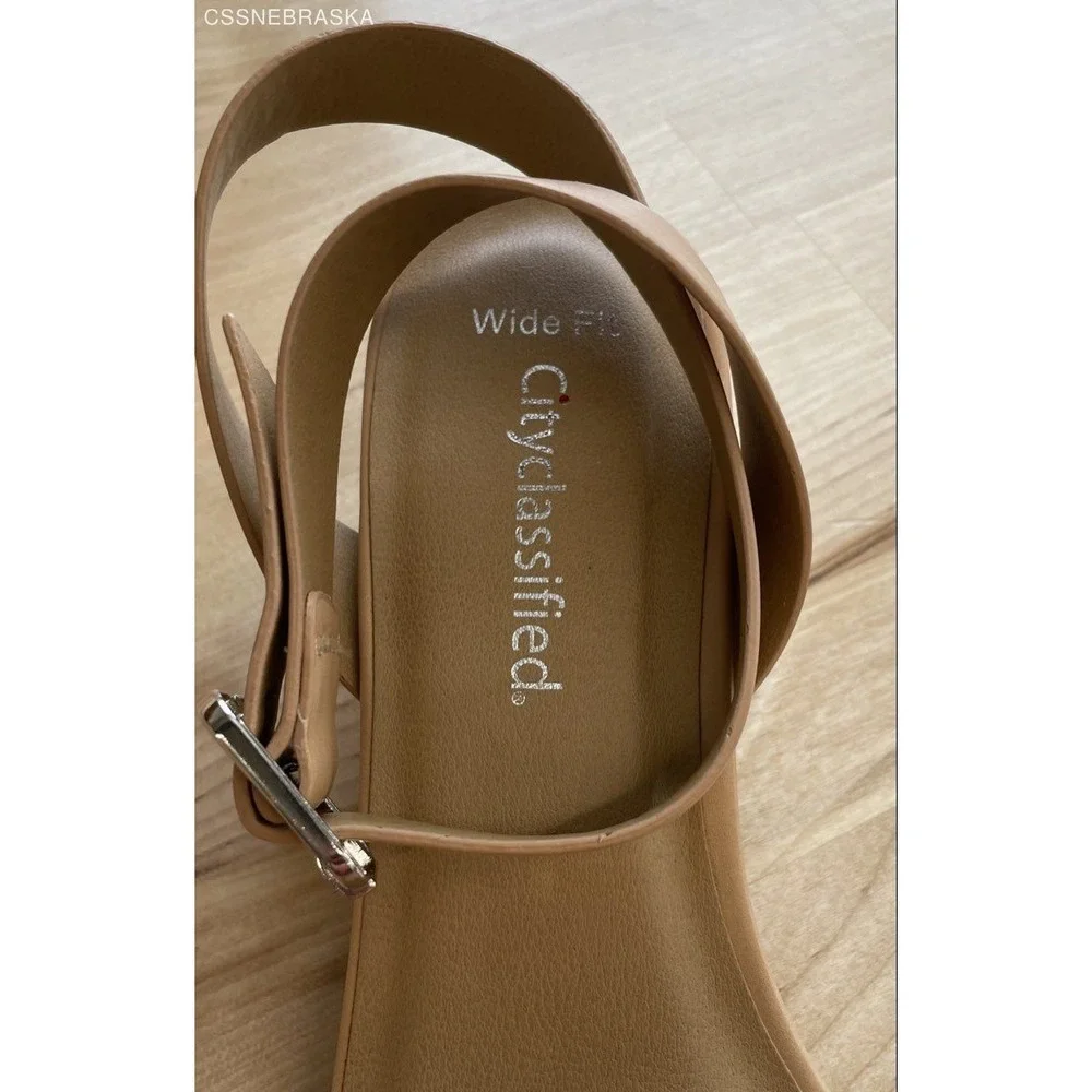 City Classified Beige‎ womens lock heel sandals - Size 10